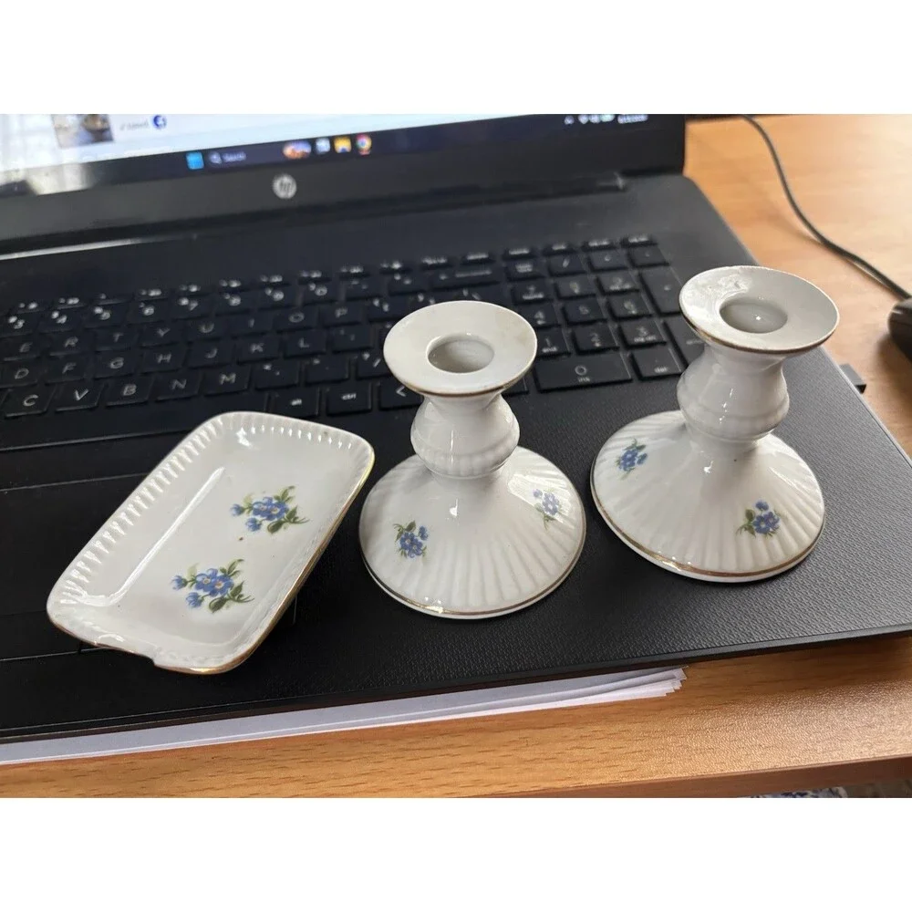 Lippelsdorf GDR 1877 Germany Miniature Candlestick Pair  And Ashtray